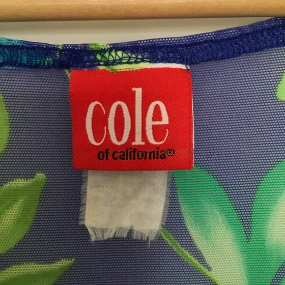 VTG Cole of California Blue Green Floral Mesh Sheer Cover Up Babydoll Dress M/L - Picture 5 of 14